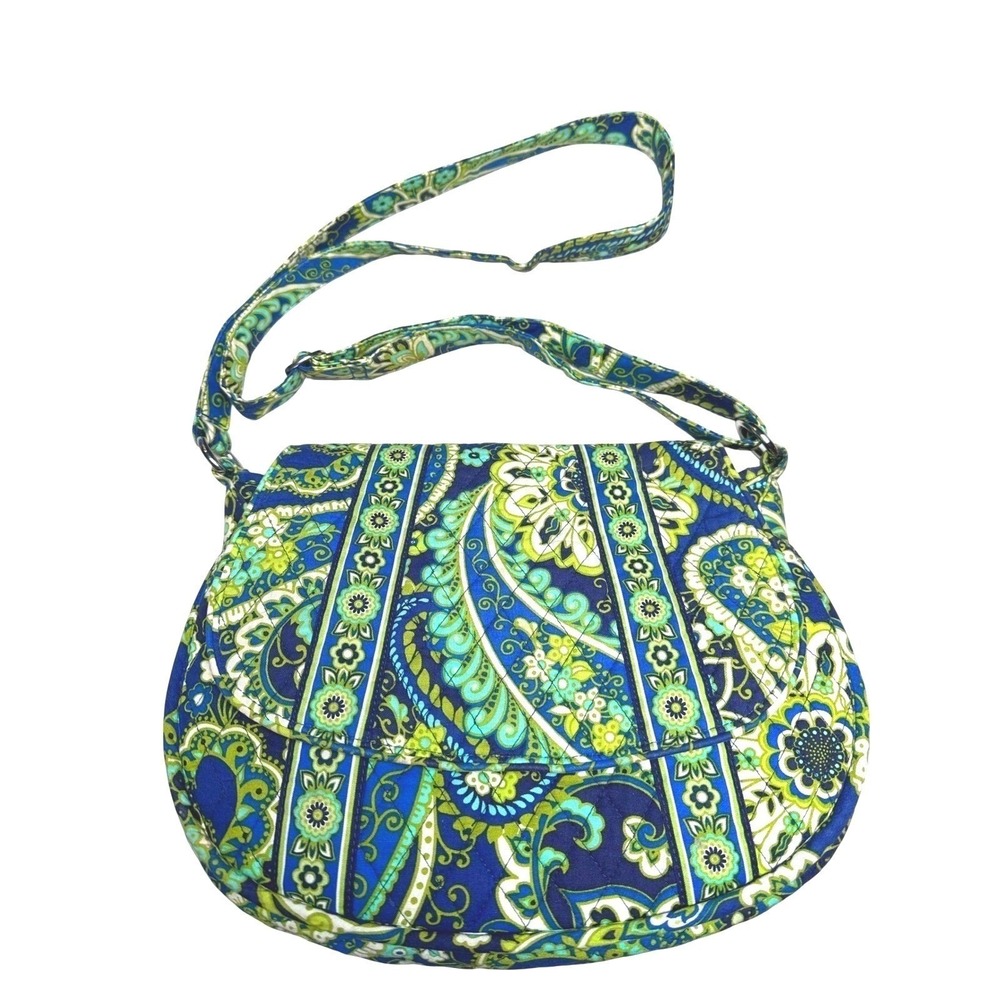 Vera Bradley Women Paisley Crossbody Bag Blue Green Quilted Cotton Boho Preppy